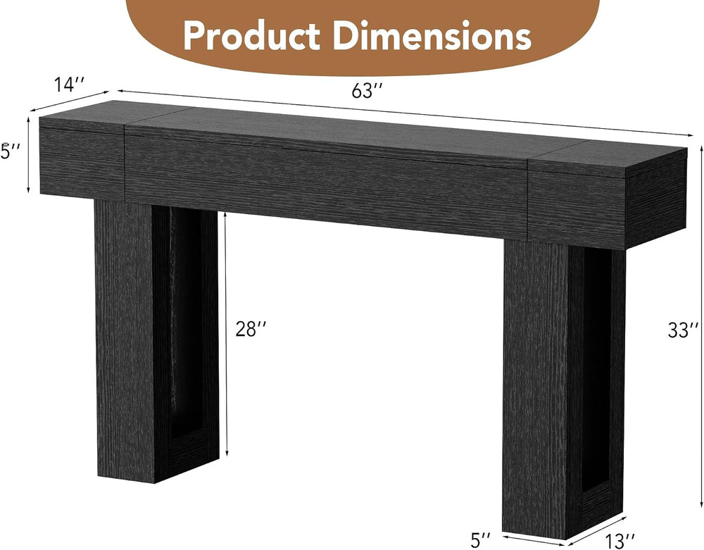 63 Inch Long Console Table, Narrow Rectangular Sofa Table Behind The Couch, F...