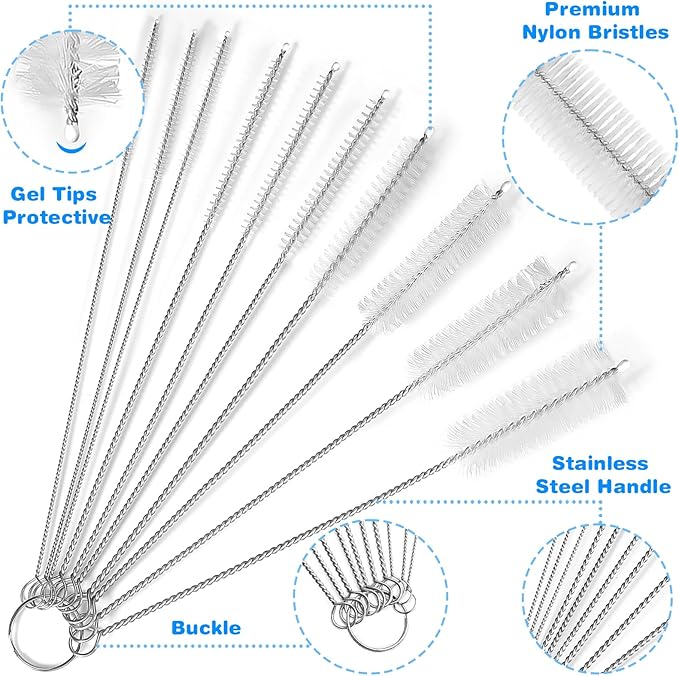 Ixiaoyoo Cleaning Brushes Set, 10 Pieces 8 Inch Nylon Tube Brush + 60 Inch - Image 2