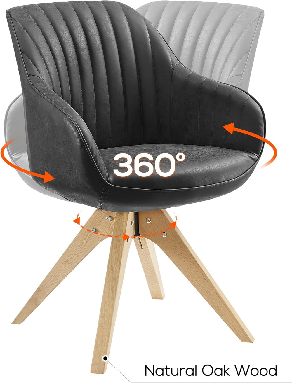 Art Leon Swivel Dining Chair, Faux Leather Upholstered Chair, Black