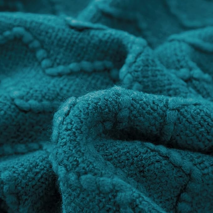 BOURINA Teal Throw Blanket 50 x90 Inches Throw Textured Solid Soft Sofa Throw - Image 5