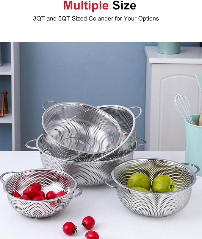 3-Quart Colander for Kitchen, Stainless Steel Colander - Image 5