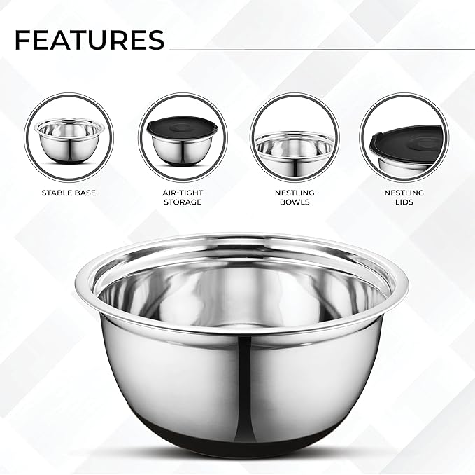 AVADOR Premium Brushed Stainless Steel Mixing Bowls Sets, Space Saving - Image 4