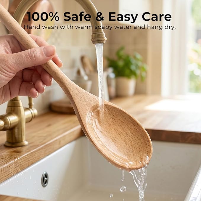 HANSGO 3PCS Wooden Spoons for Cooking, 12 Inch Long Handle Mixing Spoons for - Image 6