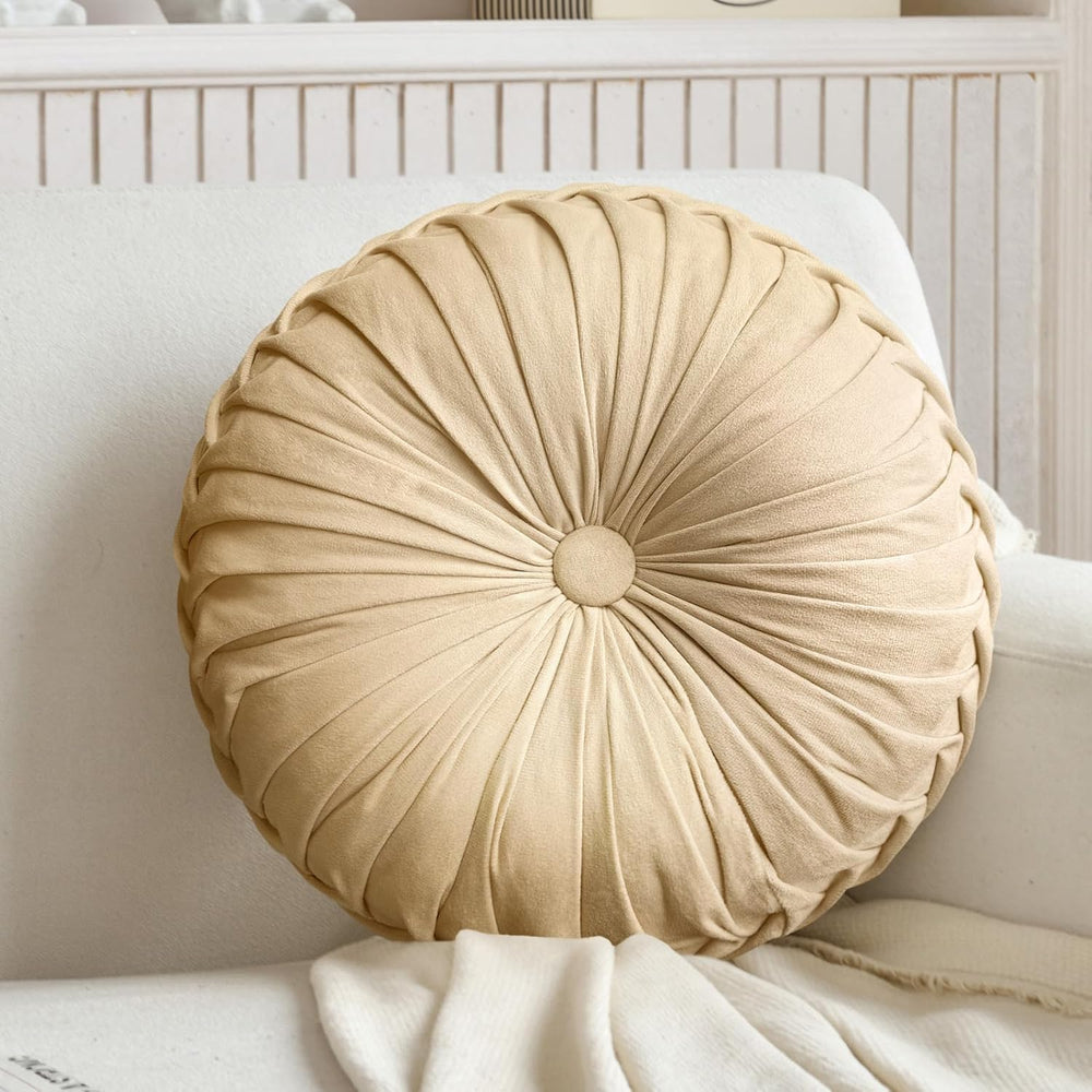 Teieas 2 Pcs Round Throw Pillows Decorative Velvet Pleated Bed Pillows