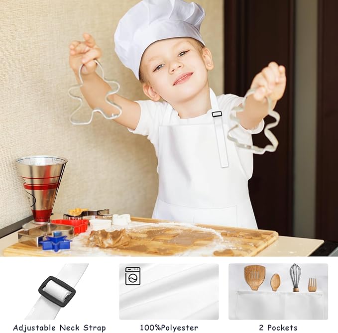 Kids Apron and Chef Hat Set, 30 Pieces Boys Girls Kids Apron - Image 4