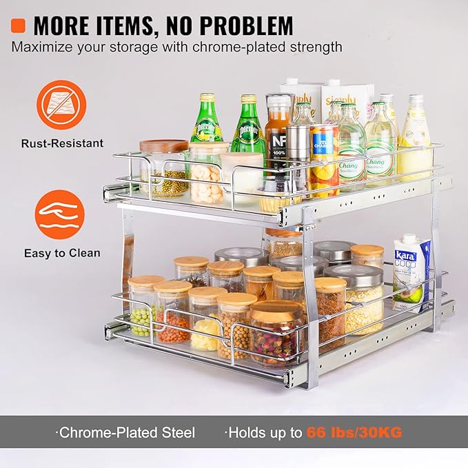 VEVOR 2 Tier 20"Wx21.2"Dx15.2"HPull Out Cabinet Organizer, Heavy Duty Slide Out - Image 4