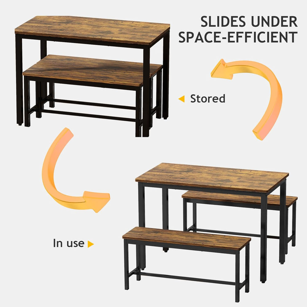 Rovibek Dining Table Set for 4 with 2 Benches – Space-Saving Kitchen Table Se...