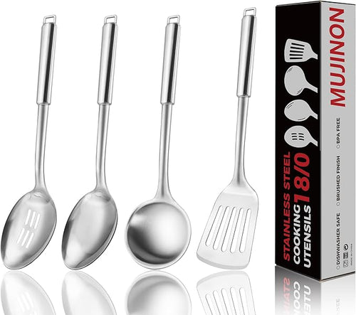 18/0 Stainless Steel Kitchen Cooking Utensil Set, Ergonomic Handle, Dishwasher by MUJINON
