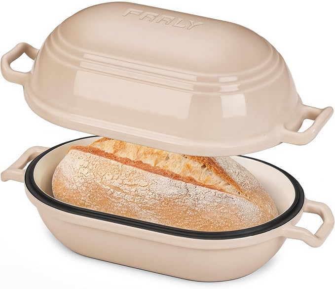 Enameled Cast Iron Dutch Oven for Sourdough Bread Baking, 11 x 7 Inch Oval Cast by FRRLY