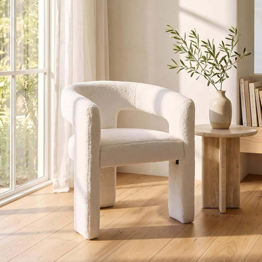 Modern Sherpa Barrel Dining Chair Upholstered Faux Fur Dining Room Chair with...
