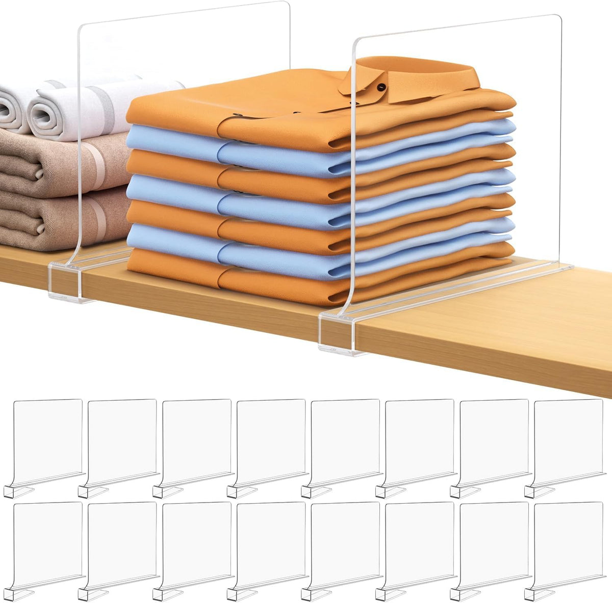 16 PCS Shelf Dividers for Closet Organization Acrylic Clear Closet Shelf