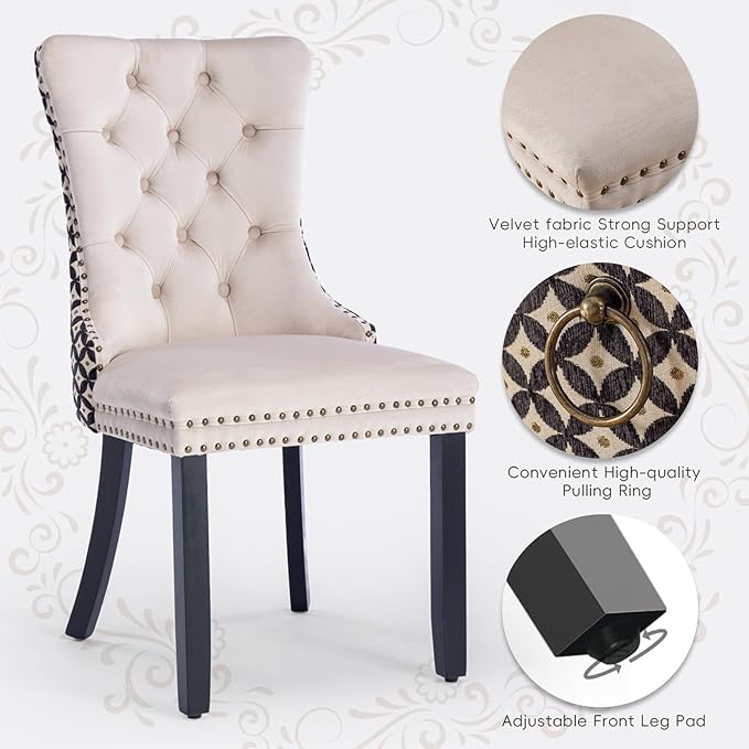 Velvet Upholstered Dining Chairs Set of 4, Modern Style Kitchen Side Chairs w...