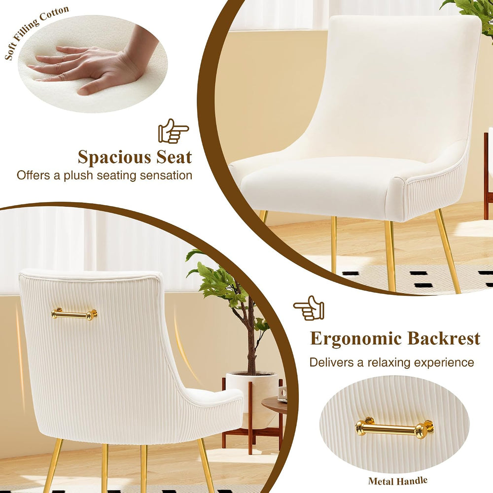 adochr Velvet Dining Chairs Set of 2 with Gold Metal Legs, Beige