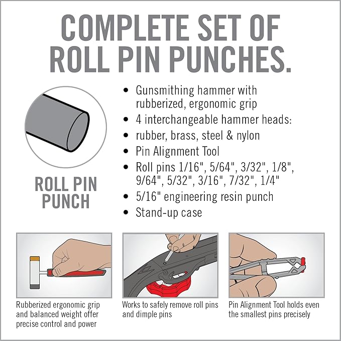 Real Avid Roll Pin Punch Set & Hammer + Non-Slip Magnetic Bench Block | 10