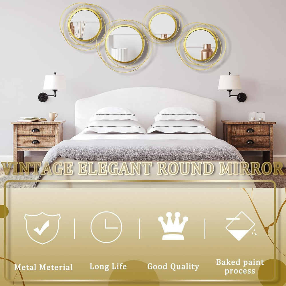 Hicarer 4 Pcs Decorative Wall Mirror Round Modern Circle Mounted Mirror Metal...