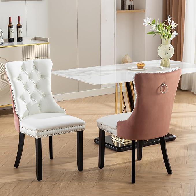 Velvet Dining Chairs Set of 2, High-end Tufted Upholstered Dining Chair with ...