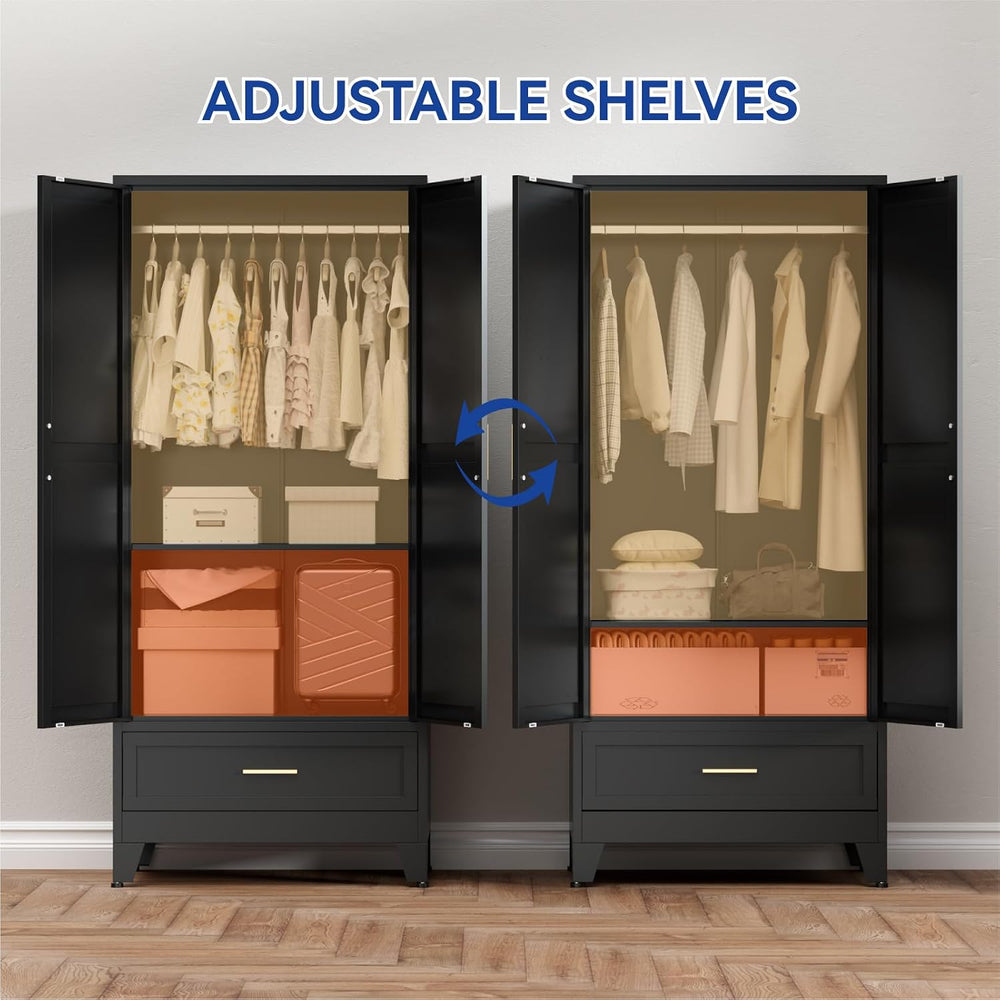 COFaR Metal Wardrobe Closet with Doors, 71'' Tall Armoire Wardrobe Cl...