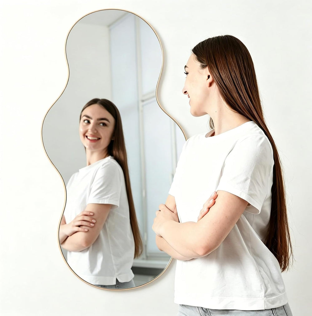 Irregular Wall Mirror,31x17 inch Gold Asymmetrical Mirror, Wall Mounted Mirro...