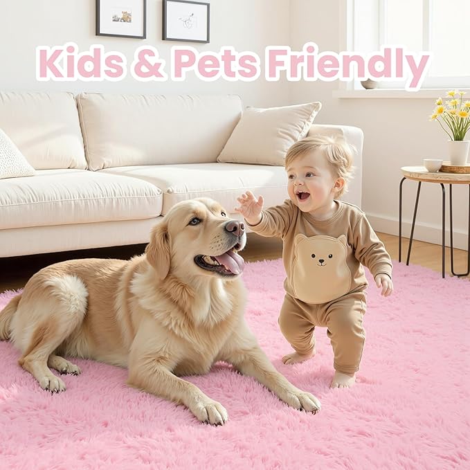 5x7 Area Rugs for Living Room Rug: Soft Fluffy Shag Light Pink Rugs for Bedroom - Image 3
