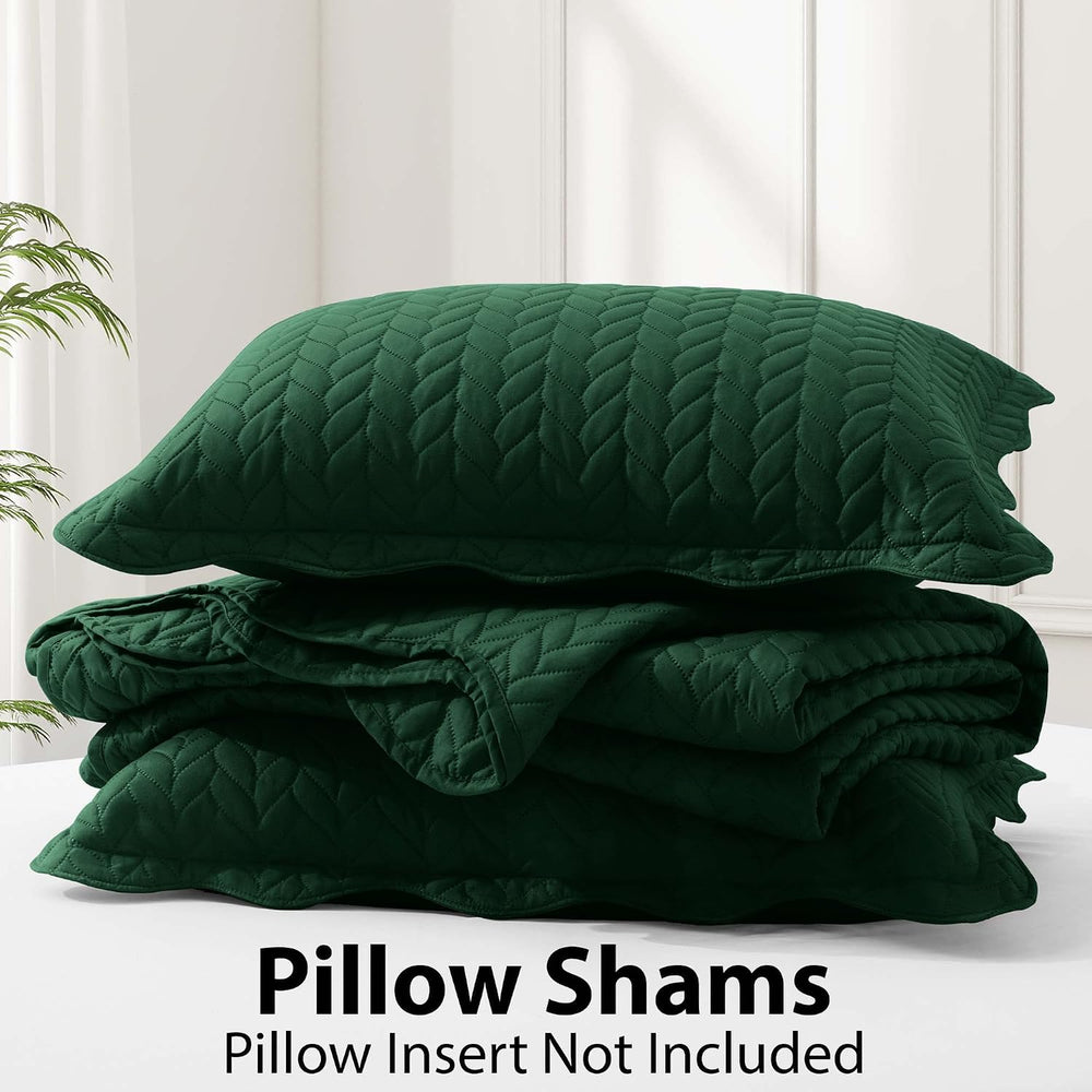 King Quilt Set Bedspread Coverlet Bedding Leaf Emerald 106"x96"