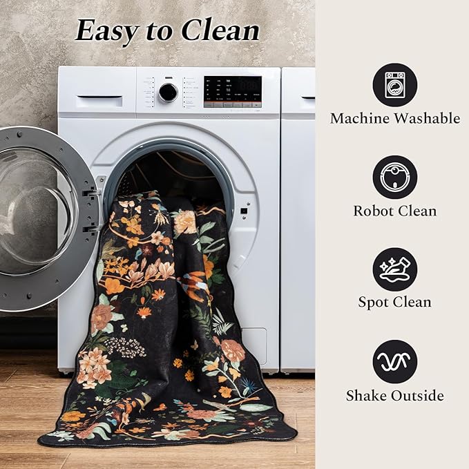 Rugflix Scalloped Floral Rug for Entryway, 2x3 Washable Non-Slip Kitchen Area - Image 6