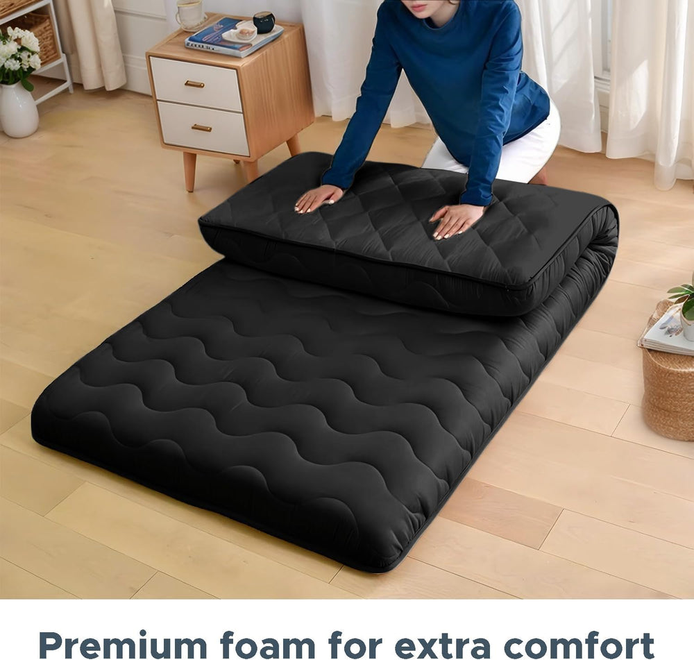 SCHNAUZER HOME Japanese Floor Mattress Futon Mattress Full 3.5" Thick Black