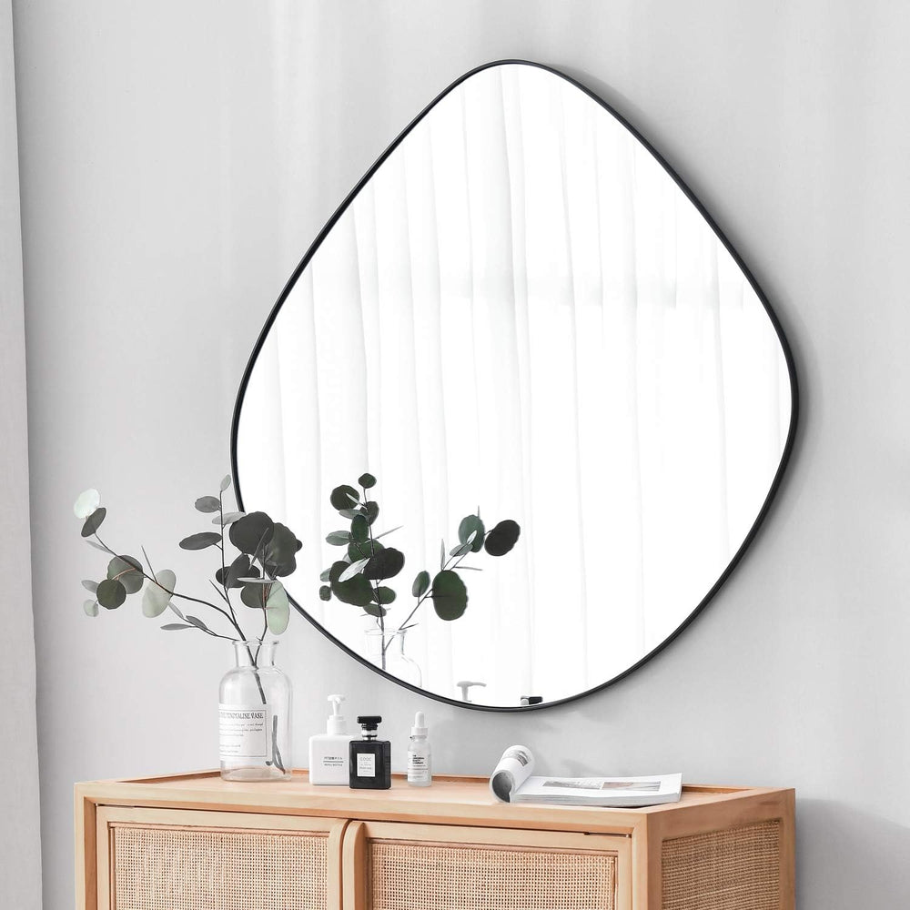 Irregular Wall Mirror Matel Matte Black Framed Wall Mirror for Living Room Be...