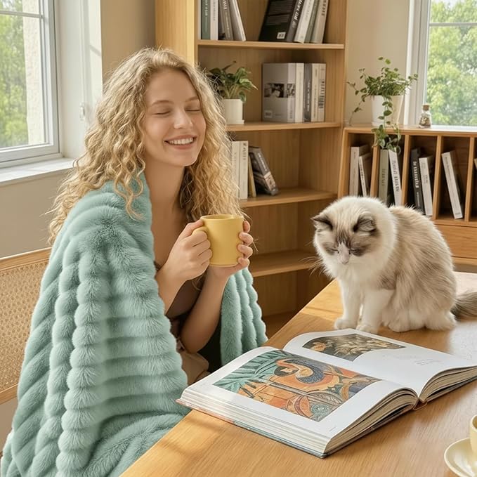HIMEET Sage Green Ribbed Queen Size Blanket - Image 5