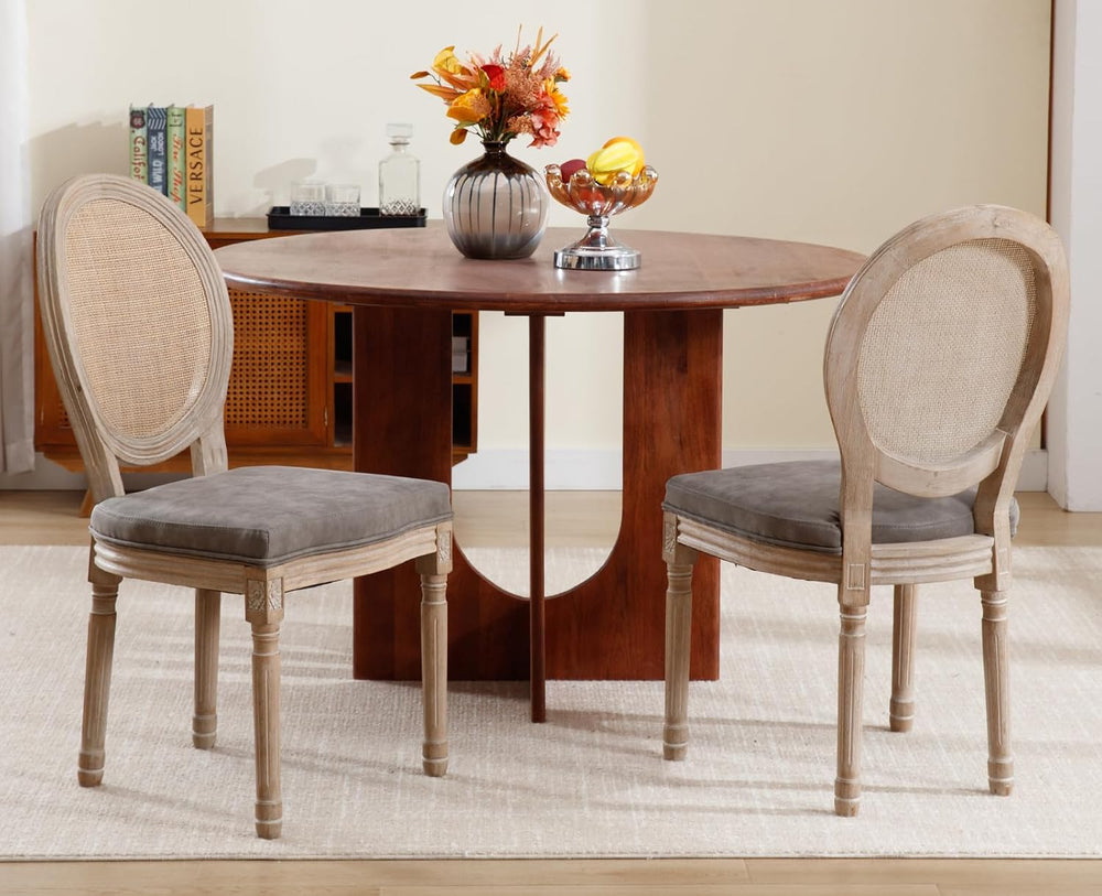 chairus Farmhouse Rattan Dining Chairs Set of 2, Leather French Country Chair...