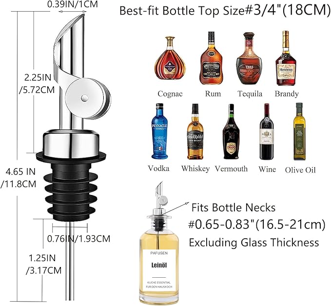 Pafusen 12 Pack Weighted Liquor Pour Spout, Auto Flip Olive Oil Dispenser Spout - Image 4