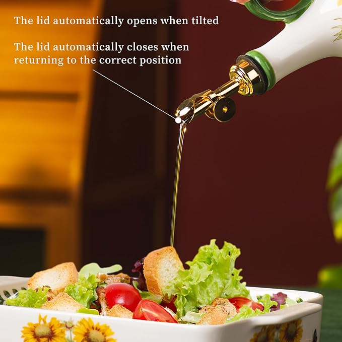 Ceramic Olive Oil Dispenser, 27 oz Floral Pattern Cruet - Image 4