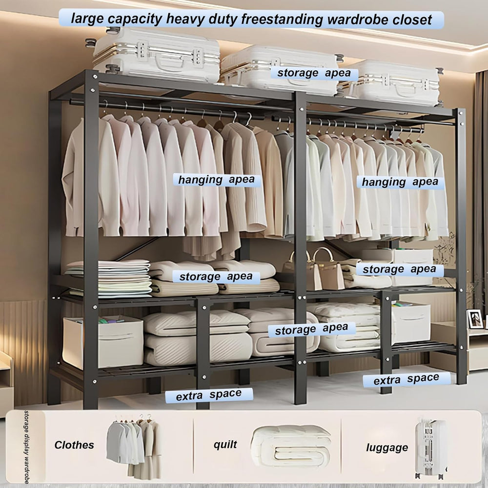 66.1in Heavy Duty Foldable Wardrobe with Cover, Load 1500lbs, grey