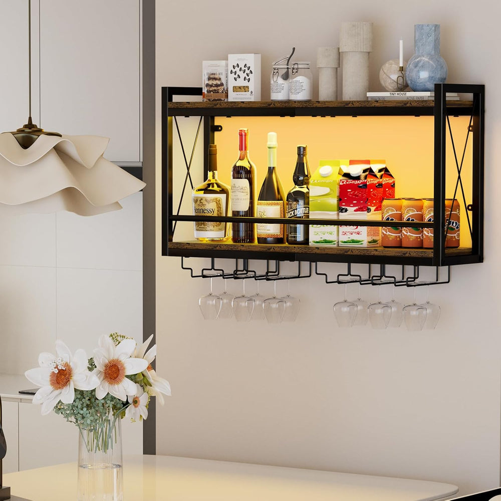Shikha LED Wall Mounted Wine Rack with Glass Holder for Home Bar Kitchen | 31...