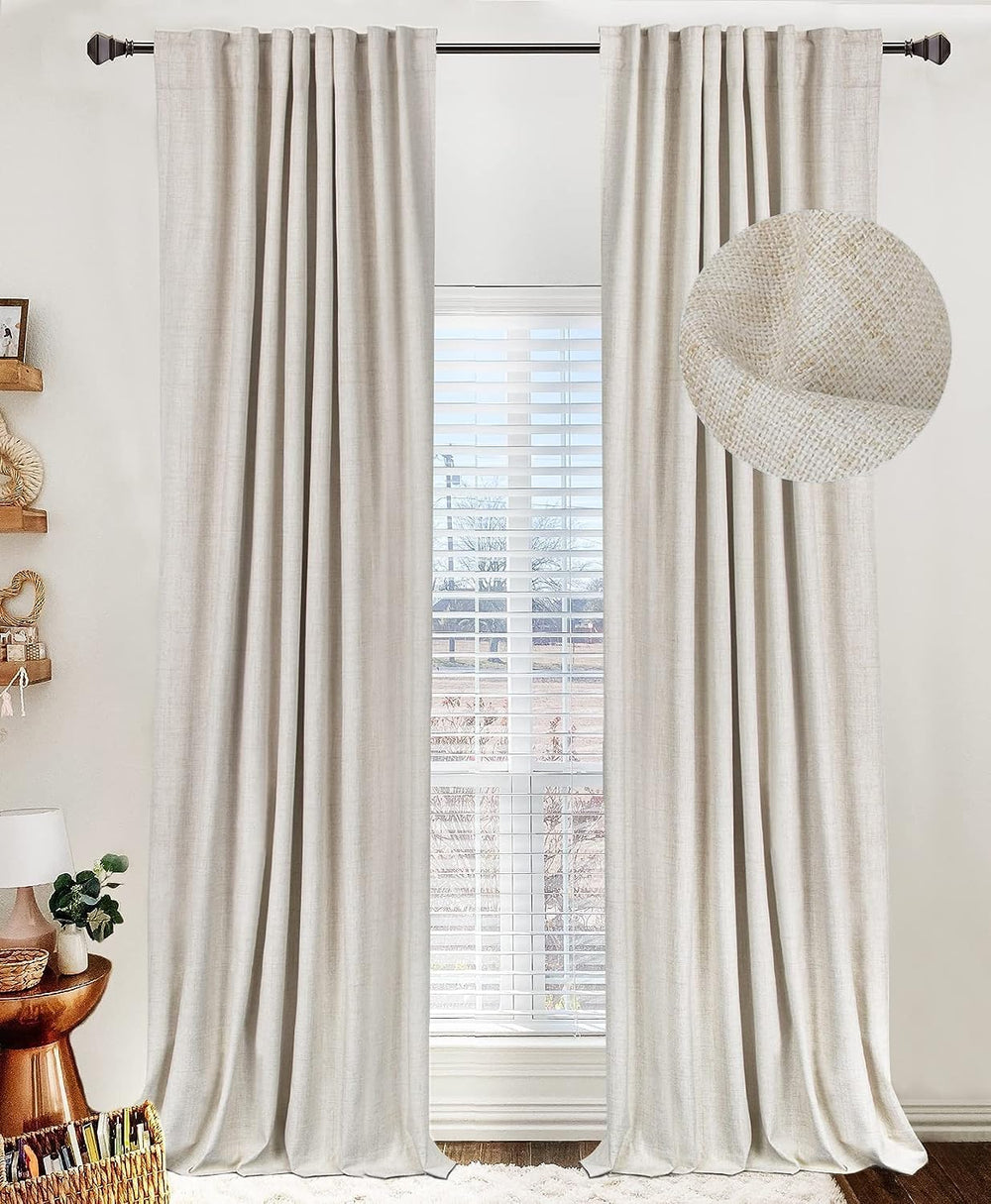 Linen Total Blackout Curtains 72 Inches Long for Bedroom 2 Panels, Cream