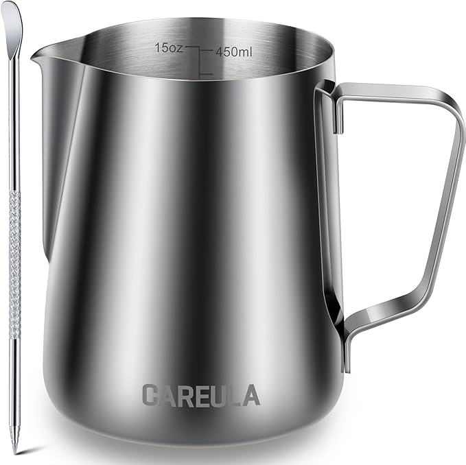 Milk Frothing Pitcher, 15oz Stainless Steel Milk Frother Cup Steaming Pitcher by Careula
