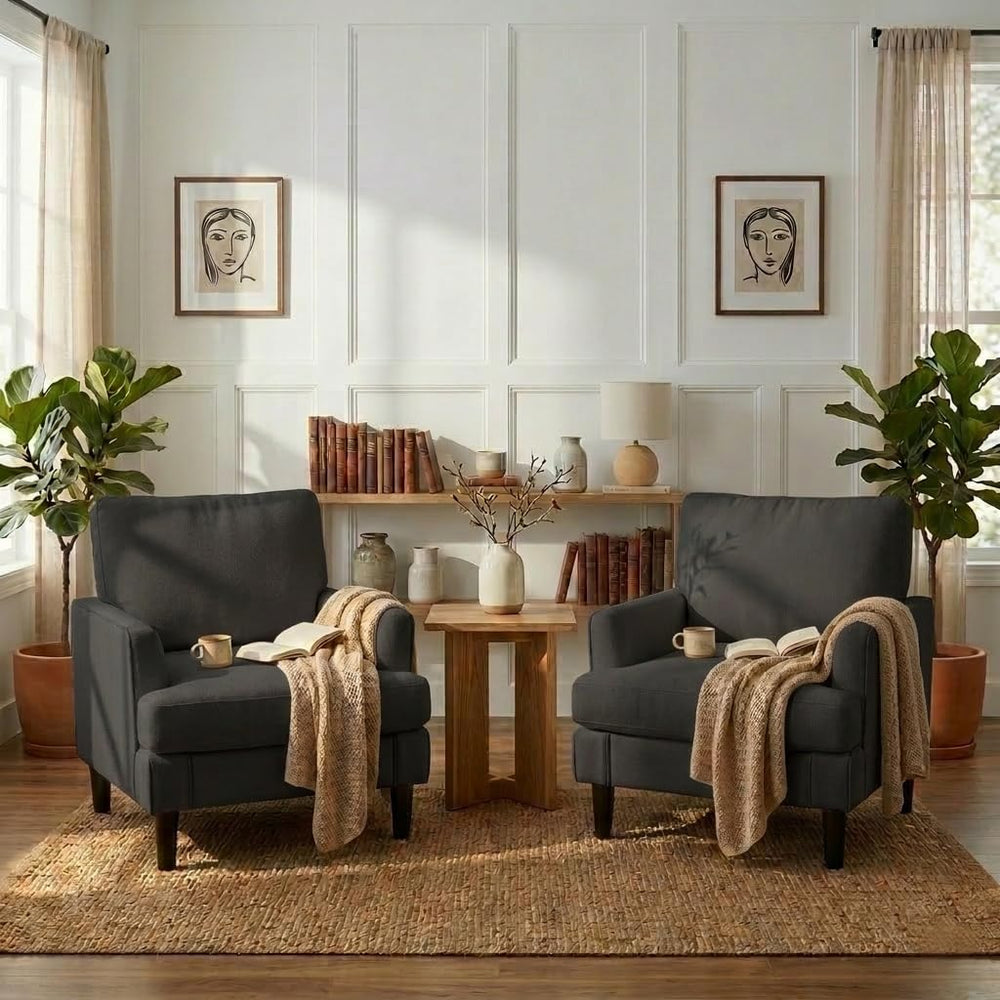 Kromax Accent Chair for Living Room Set of 2, Modern Reading Chair, Black