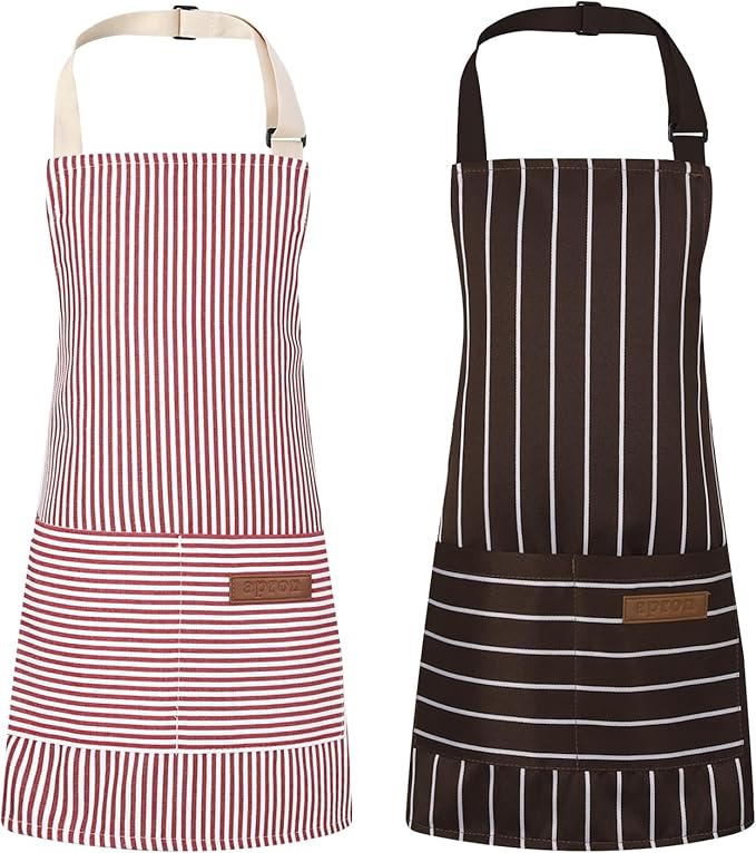 2 Pack Stripes Kids Apron, Kids Cooking Aprons by XLSXEXCL
