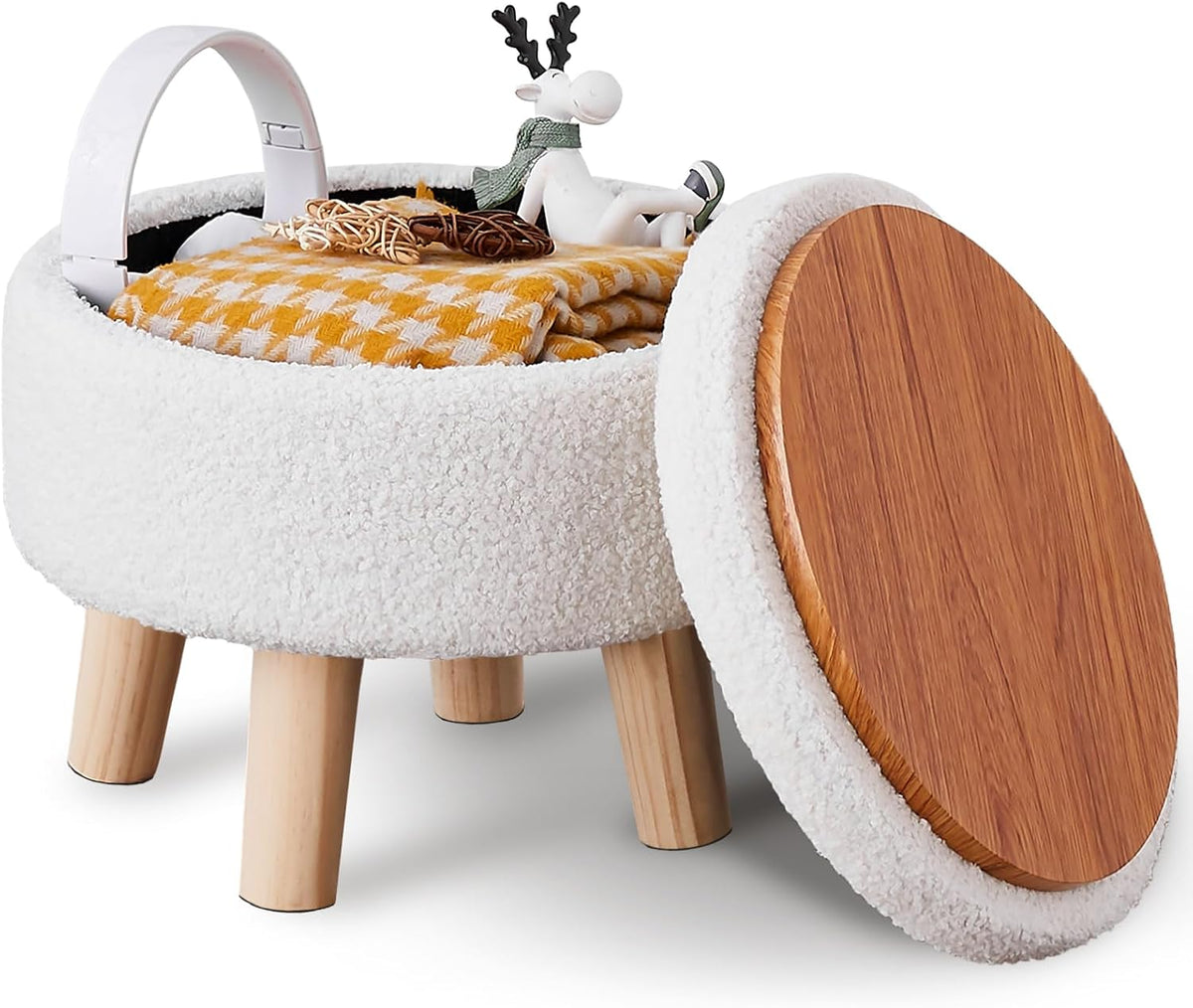 wimarsbon storage ottoman, modern round footrest with soft, main product view