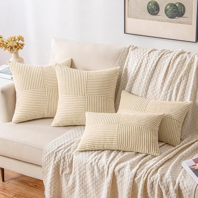 MIULEE Cream Decorative Lumbar Throw Pillow Covers 12x20 Inch - Image 4