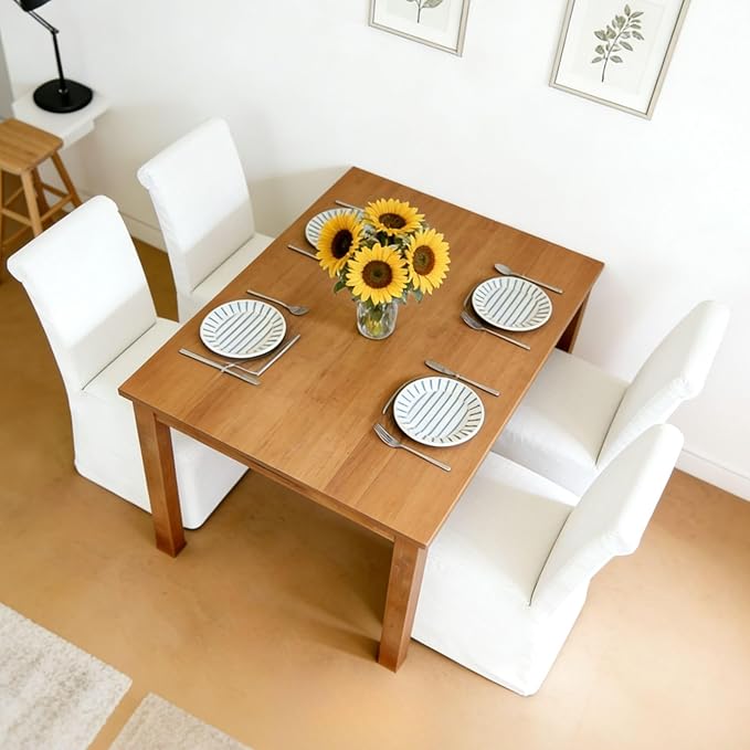 Parsons Dining Chairs Set of 2 Upholstered Linen Fabric Kitchen Chairs with R...
