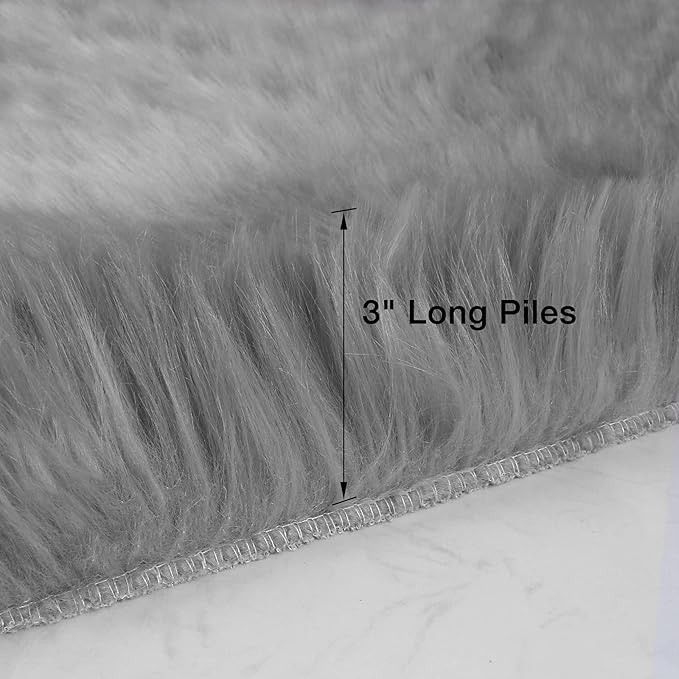 duduta Grey Faux Sheepskin Runner Rugs 2x6 ft, Fluffy Shag Bedroom Rug Decor - Image 2