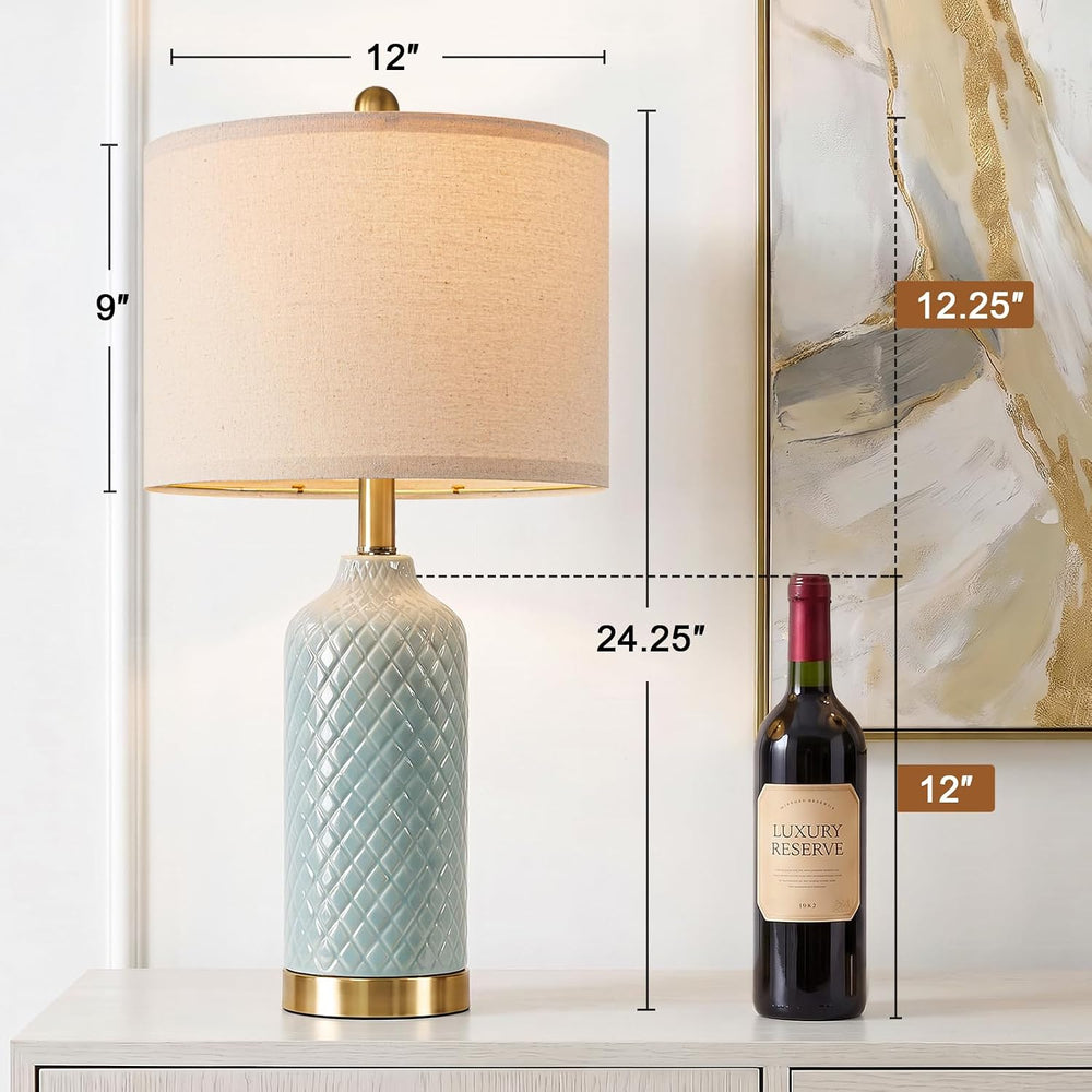 24.25" Modern Ceramic Blue Table Lamps Set of 2 for Living Room Bedroom