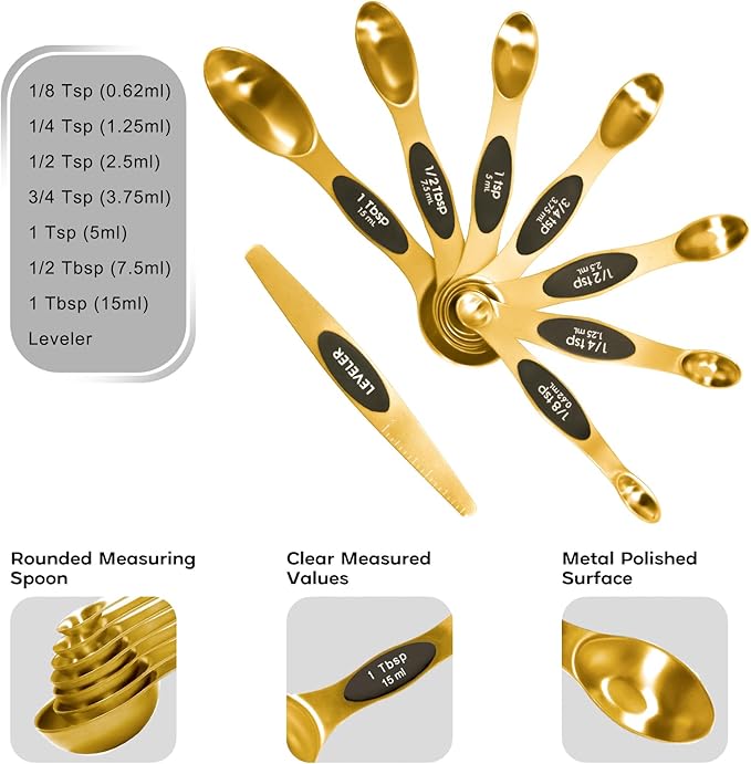 Magnetic Measuring Cups and Spoons Set, Including 7 Stainless Steel Nesting