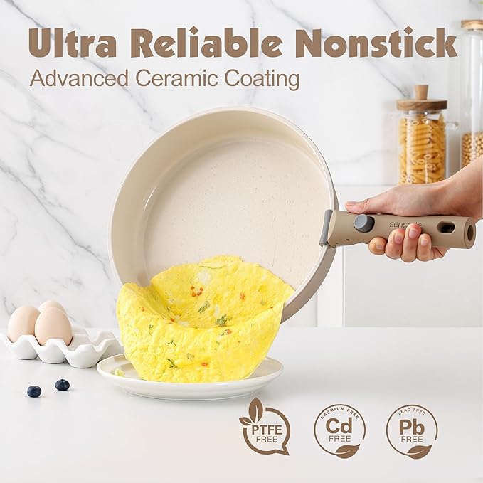 SENSARTE 24 Piece Ceramic Pots and Pans Set, Nonstick Detachable Handle Cookware