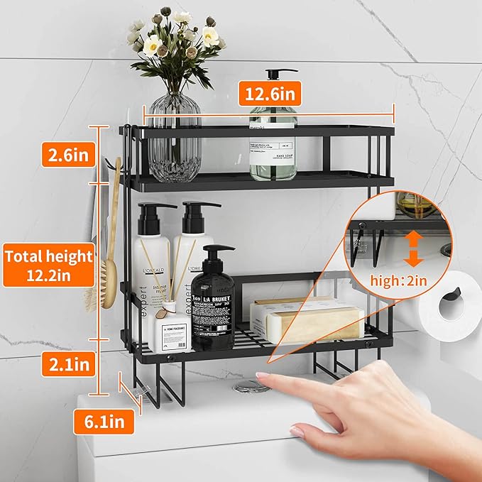 Godboat Bathroom Organizers, 2-Tier Over Toilet Storage, Floating Shelves - Image 3