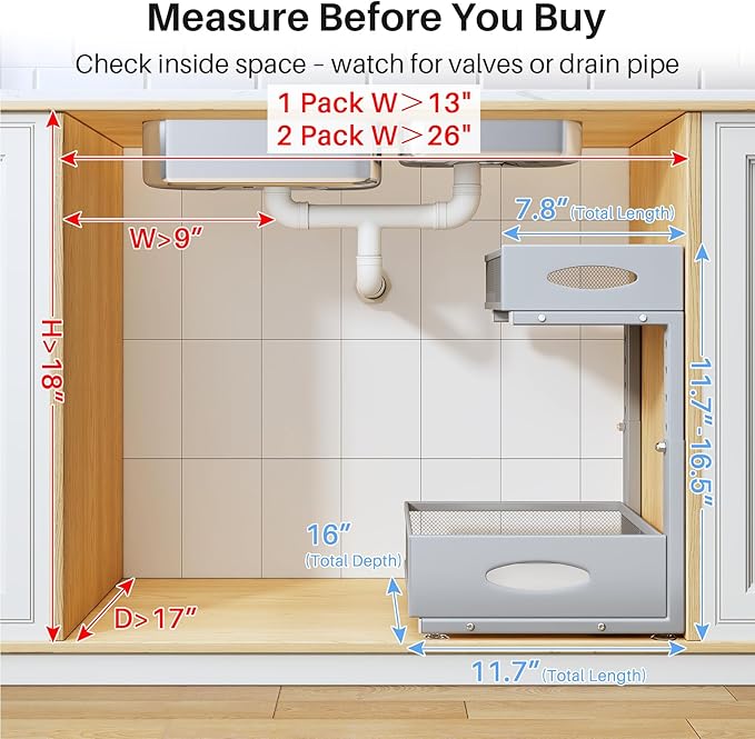 Under Sink Organizer, 2 Tier Pull Out Under Cabinet Organizer Shelf - Image 2