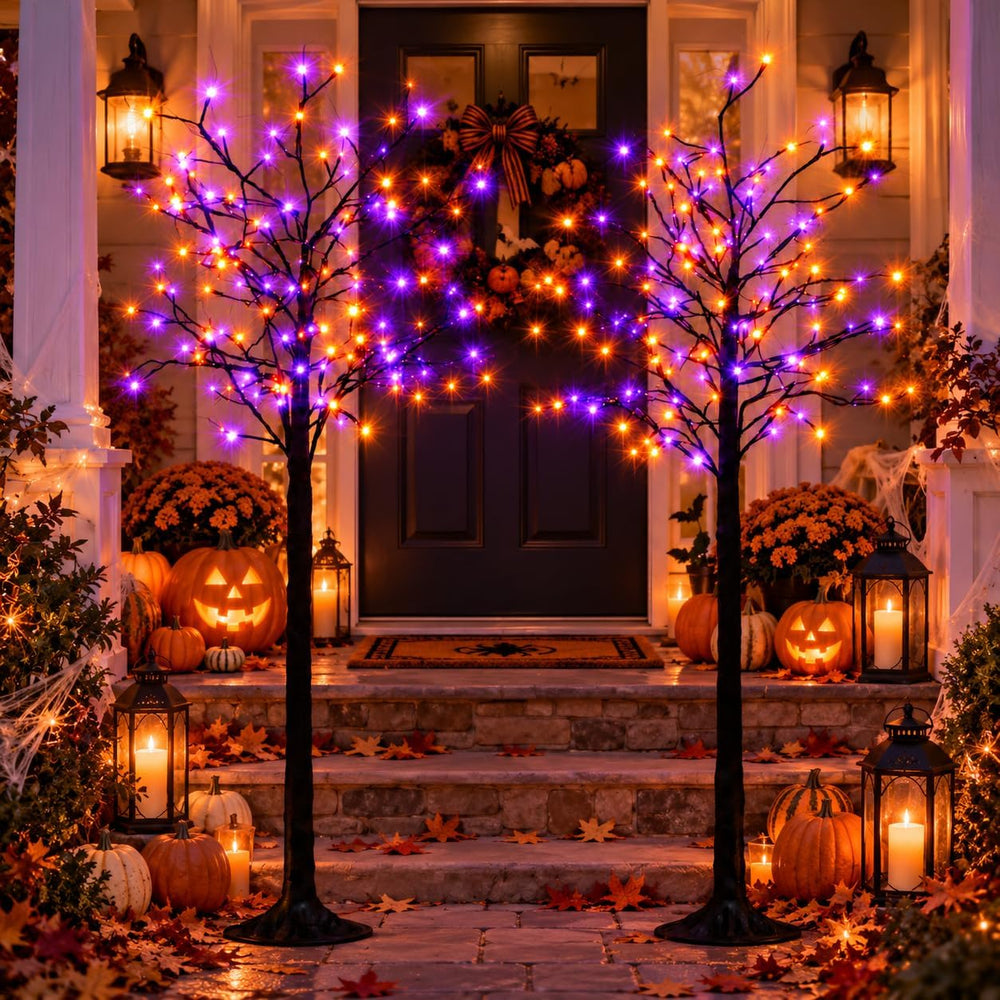 Cofiyard 2 Pack 6FT Halloween Tree with Lights, Total 288 LED Purple & Or...