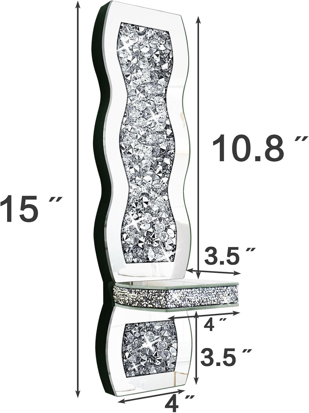 Crystal Crush Diamond Candle Holder Set of 2, Wavy Silver Mirrored Wall Candl...