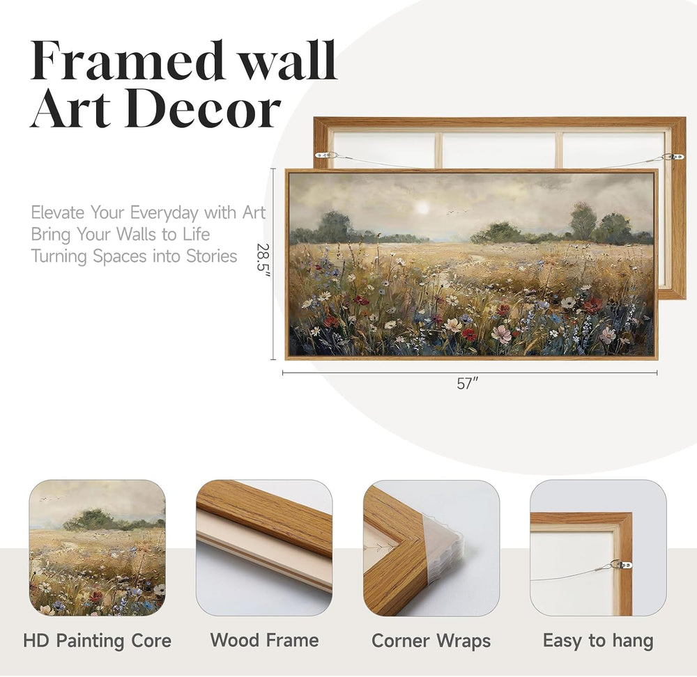 Extra Large Framed Vintage Landscape Wall Art for Living Room, 60x30 Inch