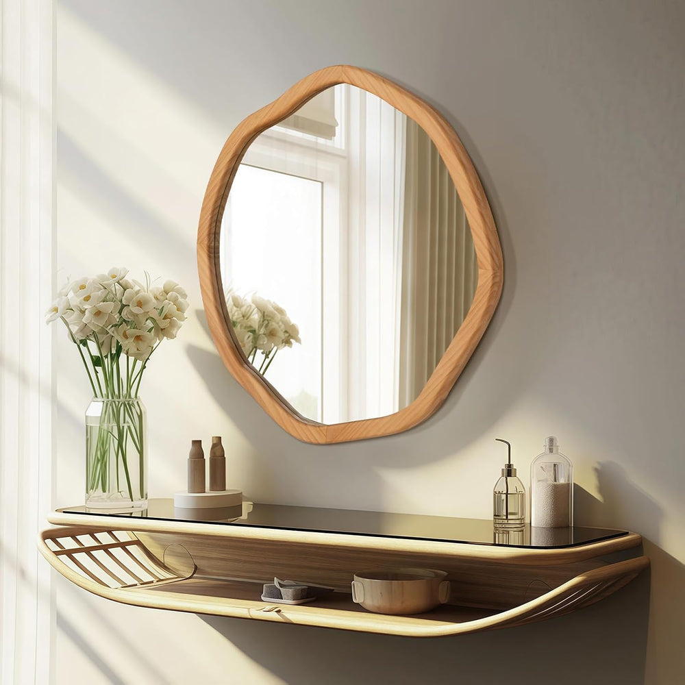 ULIKE Irregular Round Wood Mirror 30 Inch, Natural Wall Mirror